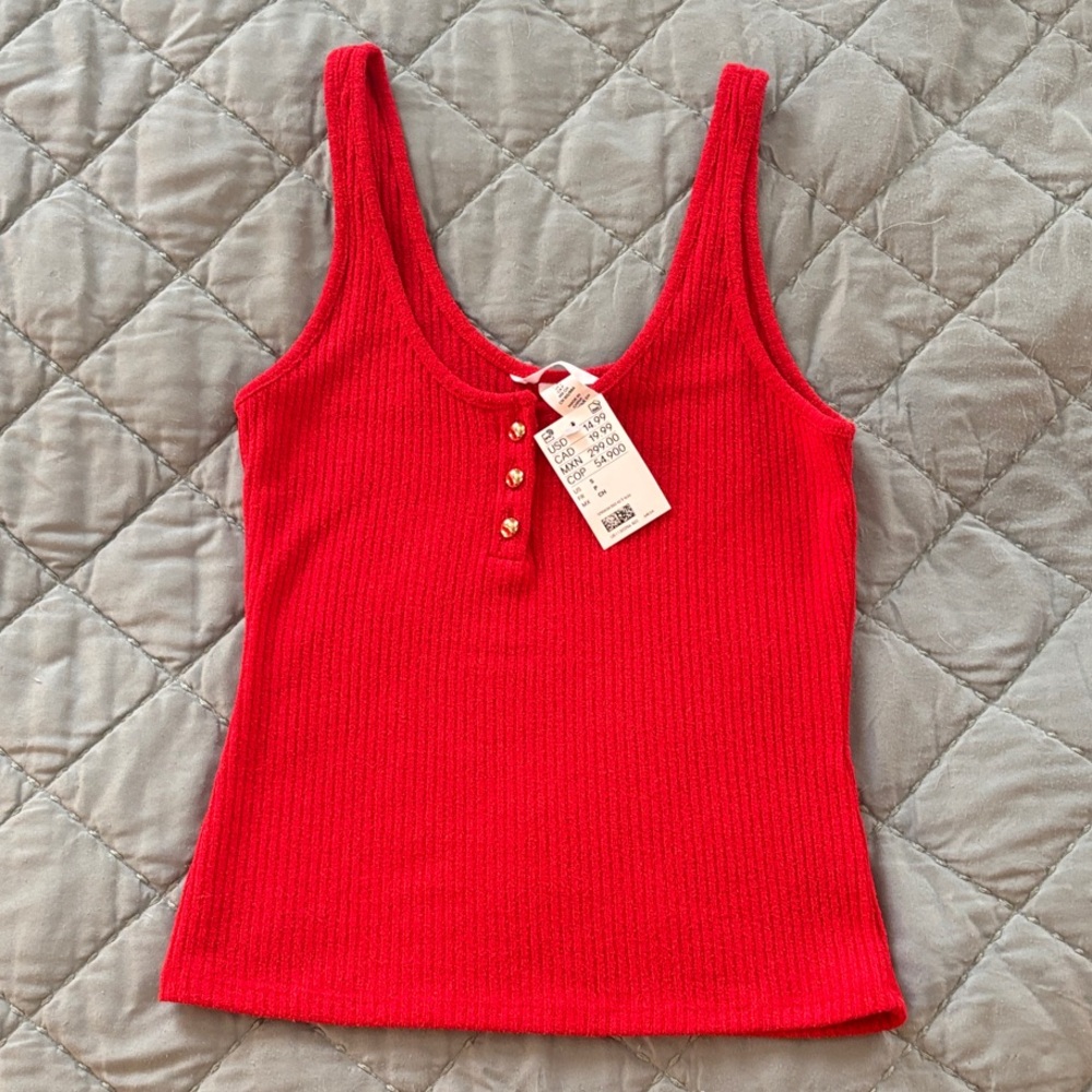 H&M Scarlet Ribbed Tank Top